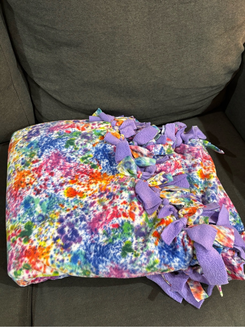Tie-Dye Fleece No-Sew Fringe Throw Blanket - Purple Accent